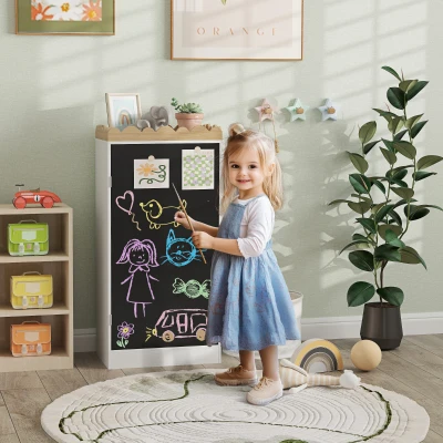 AIYAPLAY Meuble Rangement Enfant 3 Casiers Blanc avec Tableau Noir