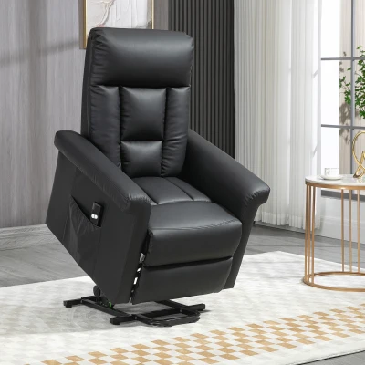 HOMCOM Power Lift Recliner Chair PU Leather Black