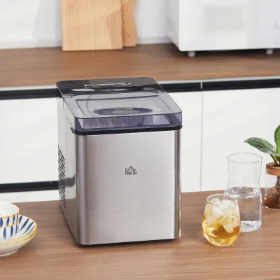 HOMCOM Máquina de Hacer Hielo 9 Cubitos de Hielo en 6-12 Minutos 15 kg en 24h  2 Tamaños de Cubitos 25,2x37,5x31,2 cm Negro