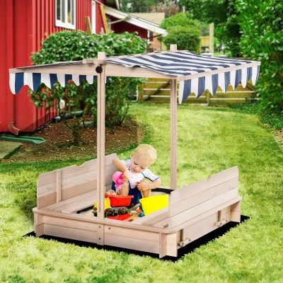 Outsunny Sabbiera per Bambini con Tettuccio, Panca e Coperchio