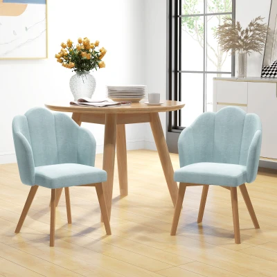 HOMCOM Set de 2 Sillas de Comedor en Forma de Flor con Asiento y Respaldo Acolchado Carga 120 kg 58x60x82 cm Verde Azulado