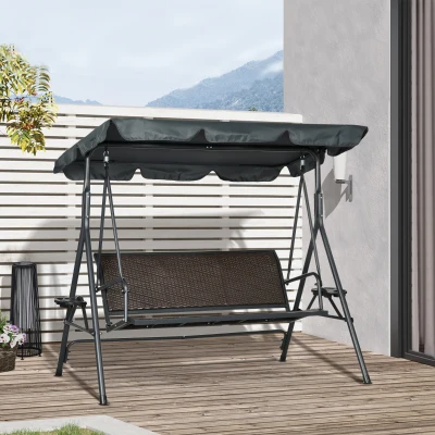 Outsunny Columpio de Jardín de 3 Plazas con Toldo Ajustable Portavasos y Bandejas Carga 320 kg 204x112x150 cm Gris