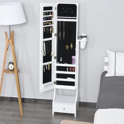 HOMCOM Armadio Portagioie a specchio 37cm x 30cm x 158cm Bianco