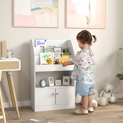 ZONEKIZ Scaffale Portagiochi per Bambini con Armadietto Bianco