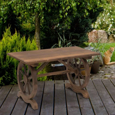 Outsunny Tavolo da giardino 110cm x 60cm x 65cm Legno naturale carbonizzato
