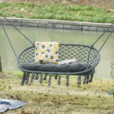 Outsunny Boho Macrame Hammock Swing Two-Seater Grey