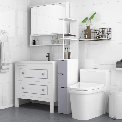 HOMCOM Mobiletto da bagno 15cm x 33cm x 136.5cm Grigio, Bianco
