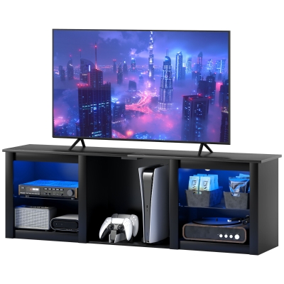 HOMCOM Meuble TV LED 160cm Verre Réglable Noir 65 Pouces