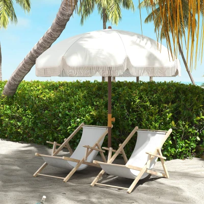 Outsunny Ombrellone Mare Protezione UV40+ e Borsa Grigio Chiaro