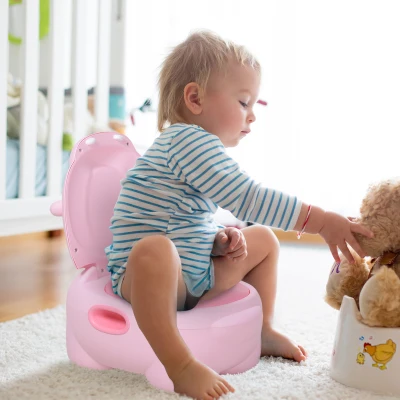 HOMCOM Orinal Infantil con Forma de Hipopótamo con Asas para Niños a partir de 6 Meses Inodoro de Aprendizaje 40x30x23 cm Rosa