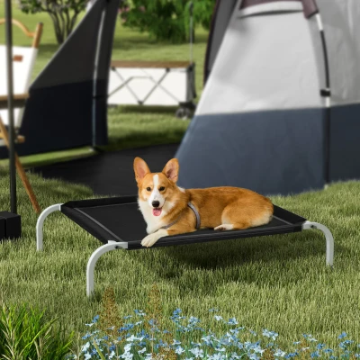 PawHut Lettino per Cani Rialzato e Portatile Nero e Argento