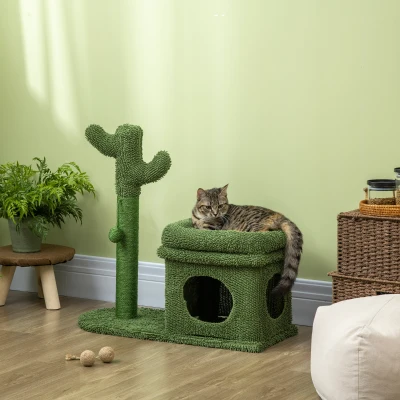 PawHut Tiragraffi per Gatti a Cactus con Lettino e Casetta