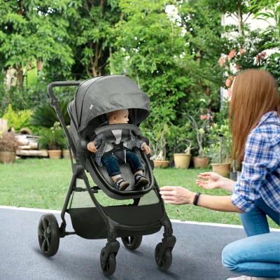 HOMCOM Foldable Baby Stroller Grey, Reclining Backrest