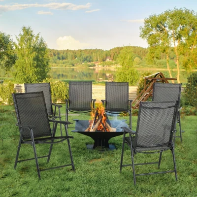 Outsunny Set of 6 Folding Garden Chairs Metal Black