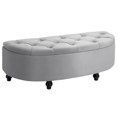 HOMCOM Pouf Rangement Velours Gris Pieds Bois Noir