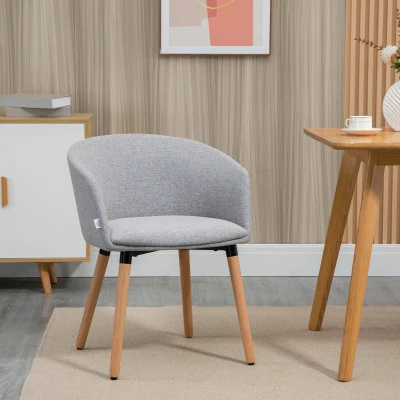 HOMCOM Silla de Comedor Tapizada en Lino Sintético Transpirable con Asiento Acolchado y Patas de Madera 57x56x72cm Gris