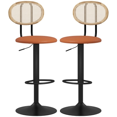 HOMCOM Tabourets de Bar Rotin Réglables avec Dossier, Lot de 2