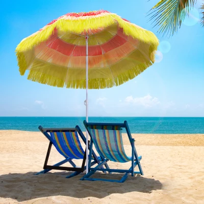 Outsunny Parasol Hawai 160cm Raphia Multicolore Plage