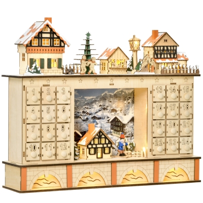 HOMCOM Calendario dell'avvento 44cm x 10cm x 37cm Color Legno