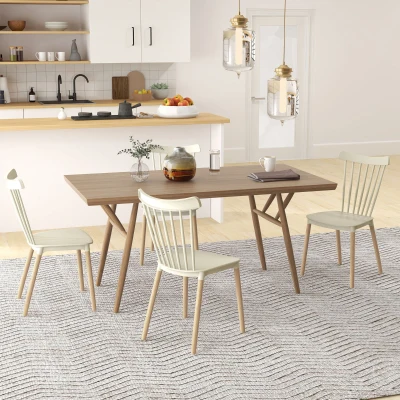 HOMCOM Juego de 4 Sillas de Comedor Estilo Nórdico con Respaldo de Polipropileno y Patas de Madera 48x52,5x83 cm Natural