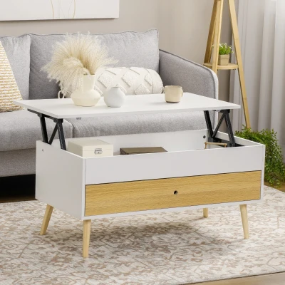 HOMCOM Table Basse Relevable Bois Clair/Blanc 100x50cm