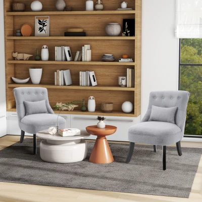 HOMCOM Fabric Tub Chair Set of 2 Solid Wood Grey