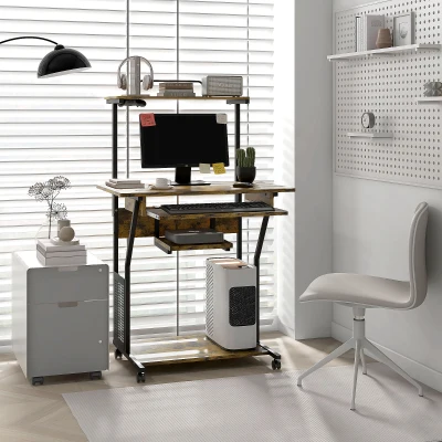 HOMCOM Multi-Storage Desk with Sliding Tray - Brown/Black