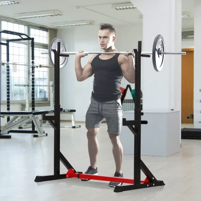 HOMCOM Support Haltères Squat Réglable Acier Rouge/Noir