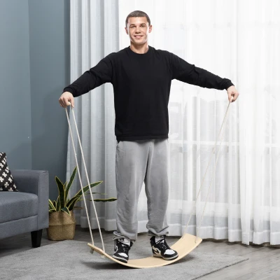 HOMCOM Wood Balance Wobble Board with Ropes for All Ages