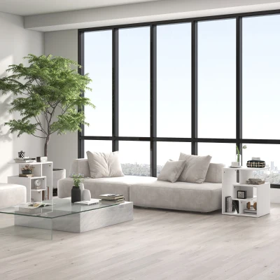 HOMCOM 3 Tier Side Table Set of 2 with Open Shelves White