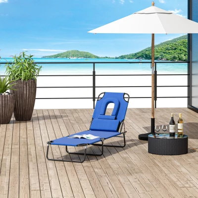 Outsunny Sun Lounger Reading Hole Blue