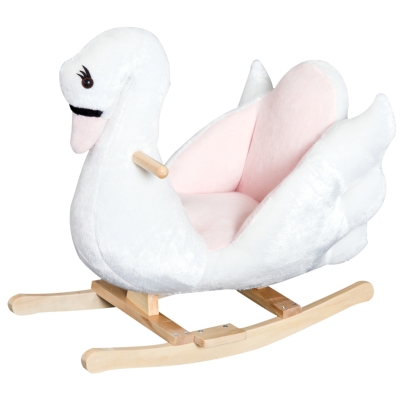HOMCOM Cygne à Bascule Enfant 18M+ Musique Bois Blanc Rose