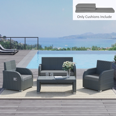 Outsunny Rattan Seat Cushion Pads Set of 3 Dark Grey