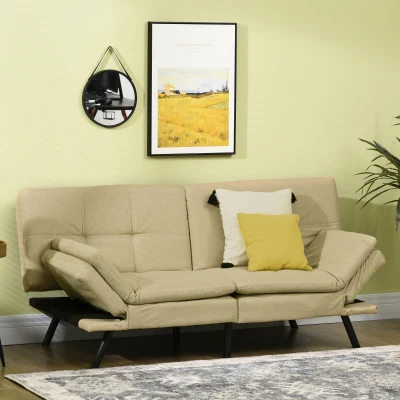 HOMCOM Canapé Convertible 3 Places Tissu Beige avec Dossier Réglable