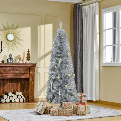 HOMCOM Albero di Natale 65cm x 65cm x 180cm Argento
