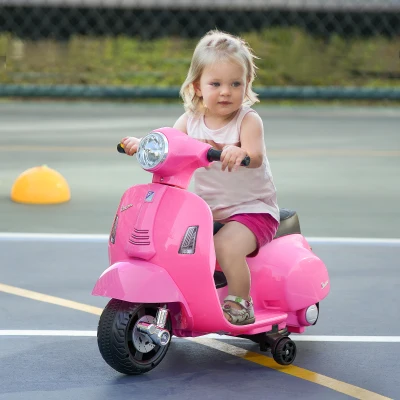 HOMCOM Moto Eléctrica Vespa para Niños de 18-36 Meses Moto de Batería 6V con Faro Bocina y 4 Ruedas 66,5x38x52 cm Rosa(m-2)