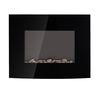HOMCOM Cheminée Électrique Fixation au Mur Télécommande Température Réglable Éclairage LED Acier Inoxydable Noir