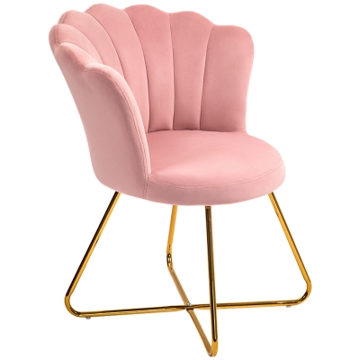 HOMCOM Fauteuil Coquillage Velours Rose Pieds Acier 69x64x80 cm