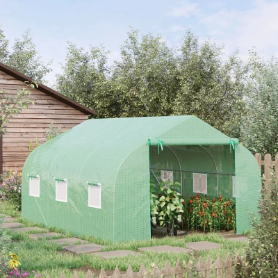 Outsunny Serre Tunnel 10,5m² Châssis Renforcé Vert