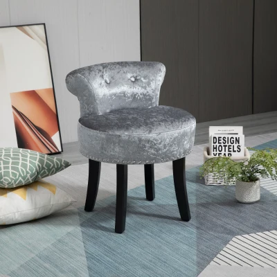 HOMCOM Velvet Dressing Table Stool Rubber Wood Grey