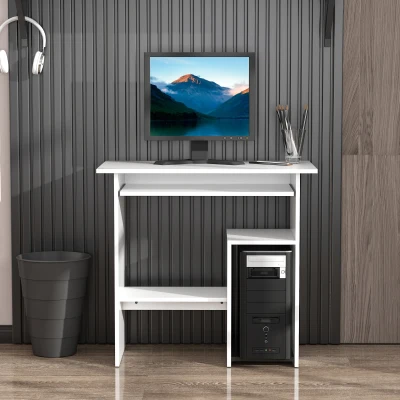 HOMCOM Compact Computer Table White with Storage Shelf