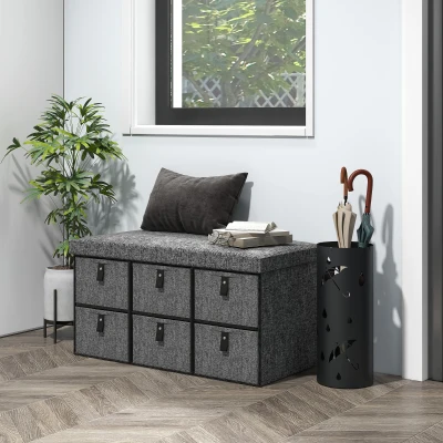 HOMCOM Shoe Storage Bench with Padded Top Dark Grey