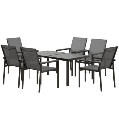 Outsunny Salon Jardin 7Pcs Table Manger Verre Gris