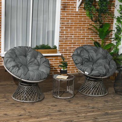 Outsunny Rattan Garden Moon Chair Set - 3-Piece Grey