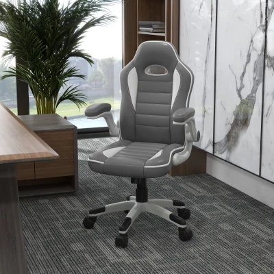 Vinsetto Gaming Chair PU Leather Grey with Flip-up Armrest