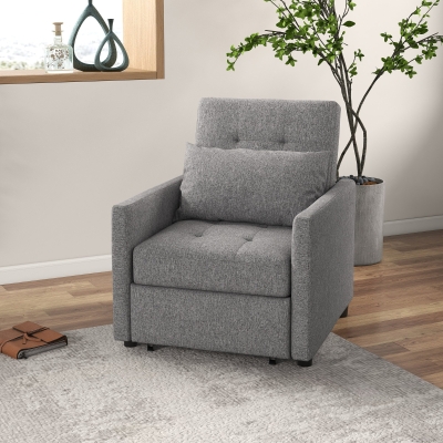 HOMCOM 3-In-1 Chair Bed Sleeper Grey with Adjustable Backrest