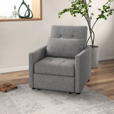 HOMCOM 3-In-1 Chair Bed Sleeper Grey with Adjustable Backrest
