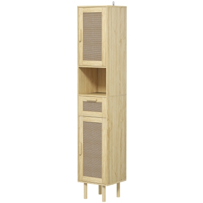 HOMCOM Colonne Salle de Bain Rotin Chêne 170cm avec Tiroir