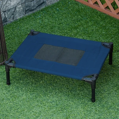 PawHut Cama Elevada para Perros Gatos Portátil Cama para Mascotas con Zona de Malla Transpirable y Tela Oxford para Interior Exterior 61x46x18 cm Azul