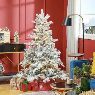 HOMCOM 5ft Snow-Flocked Christmas Tree with LED Lights